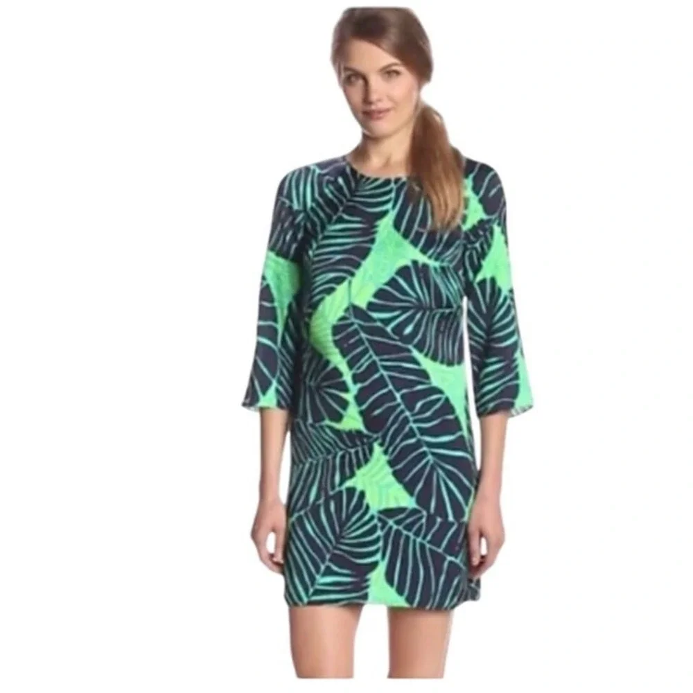 Lilly Pulitzer Under the Palms Dress 3/4 sleeves Navy and Green Palms - Size 0 - Picture 9 of 10